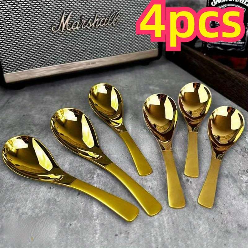 4Pcs High-grade Stainless Steel Short-handled Spoon Suitable For Rice Ice Cream Etc. Kitc