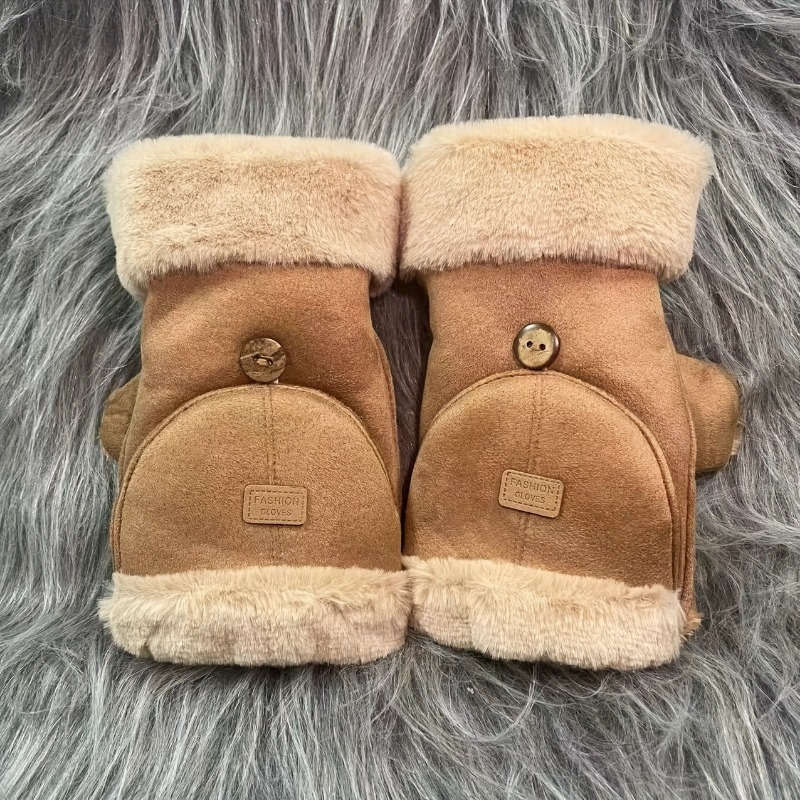 1 Pair Khaki Warm Gloves