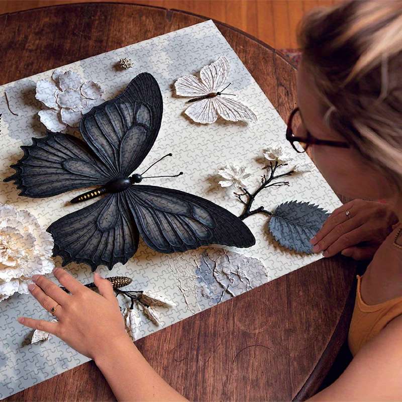 1000pcs Black Butterfly Jigsaw Puzzle Large Size Waterproof Scratch-Resistant Pa