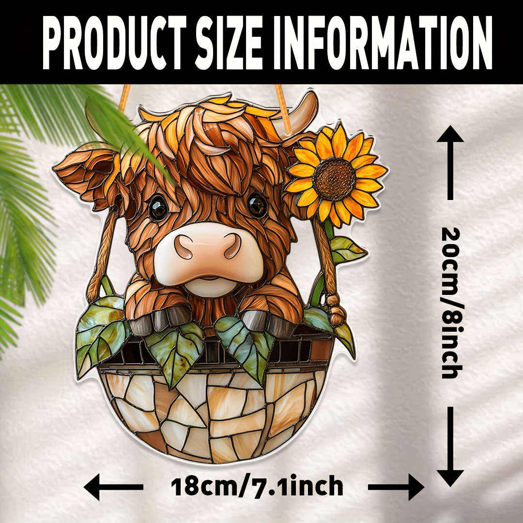 2D Flat Highland Cow Acrylic Wall Pediment Print Farmhouse Window Catchlight 7.1x8 Ind