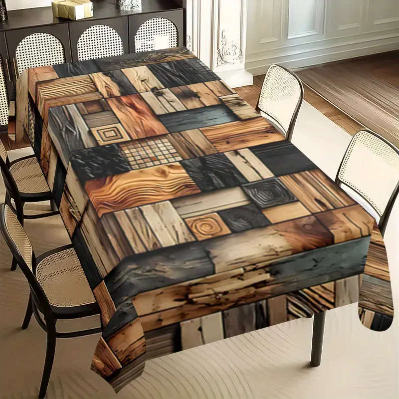 s Rustic Style Wooden Grid Design Tablecloth 140*180cm