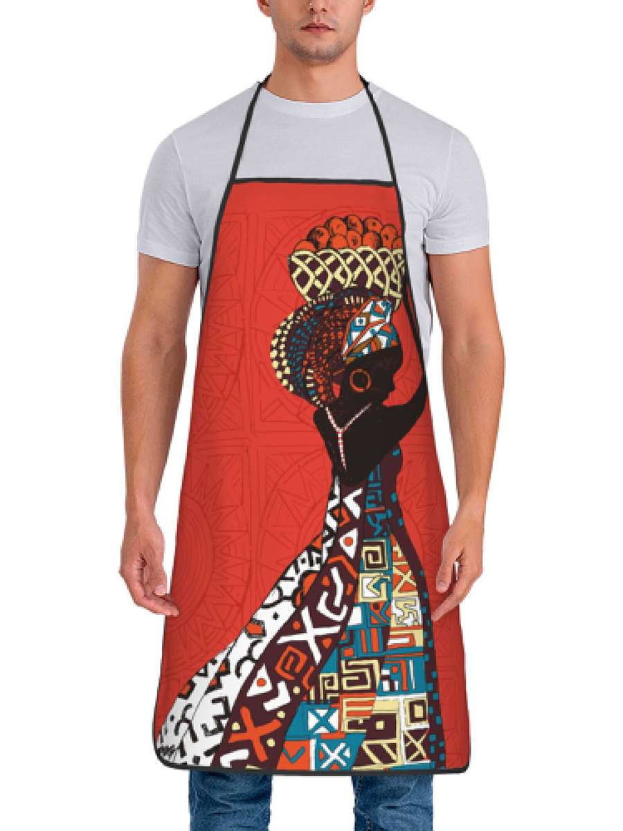 1pc African-Inspired Vintage Apron 100% Polyester Woven Fabric 190g m? Slight Stretch Patterned