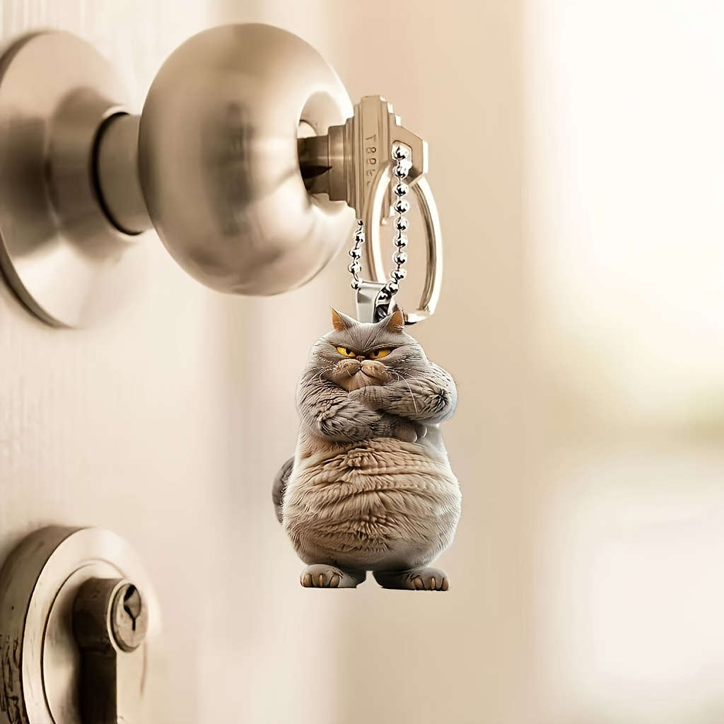 1pc 2D Flat Modern Style Printed Acrylic Cat Car Ornament