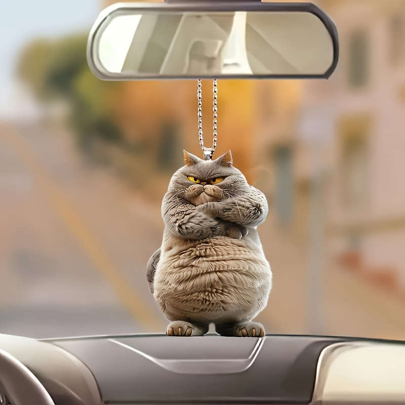 1pc 2D Flat Modern Style Printed Acrylic Cat Car Ornament