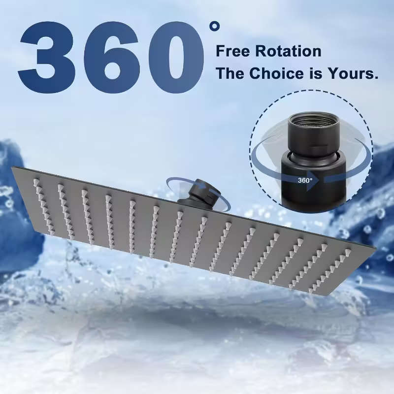 1 Set Stainless Steel Square Shower Head With Top Spray