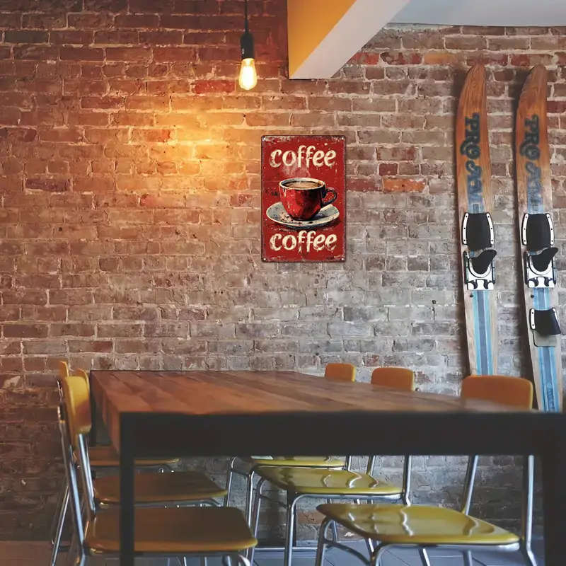 1pc Classic Brew Rustic Coffee Metal Sign Vintage Red Cup Wall Art for Kitchen Pub Decor 20.32x30.48