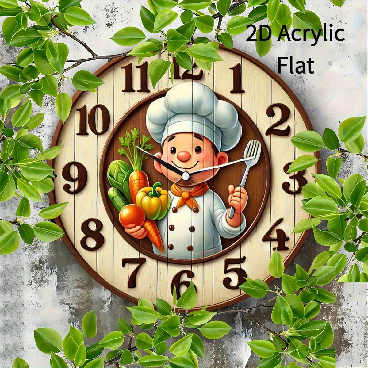 1pc 2D Flat 19.99cm Modern Chef-Themed Round Wall Clock Handcrafted Wooden Decor Not real clock
