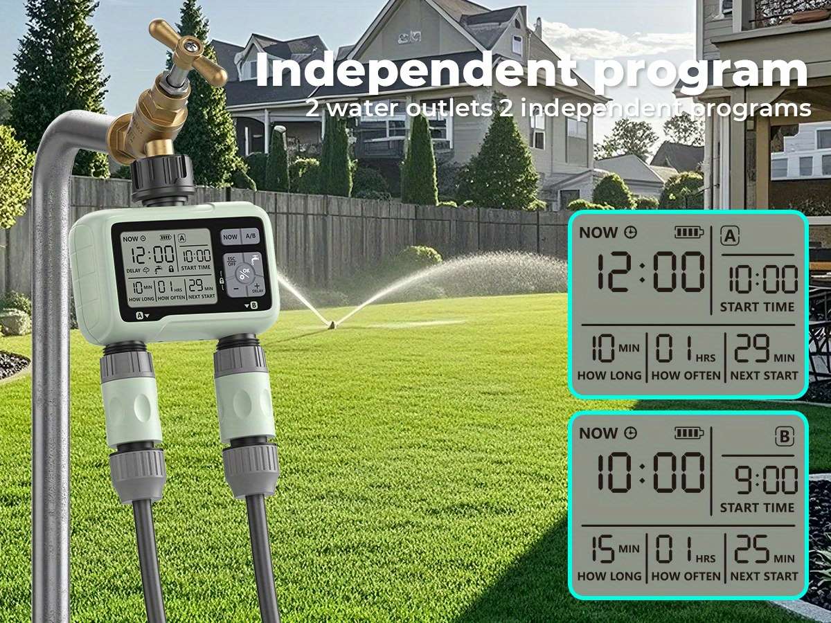 Timing System 2 Outlet Water Timer Watering Up