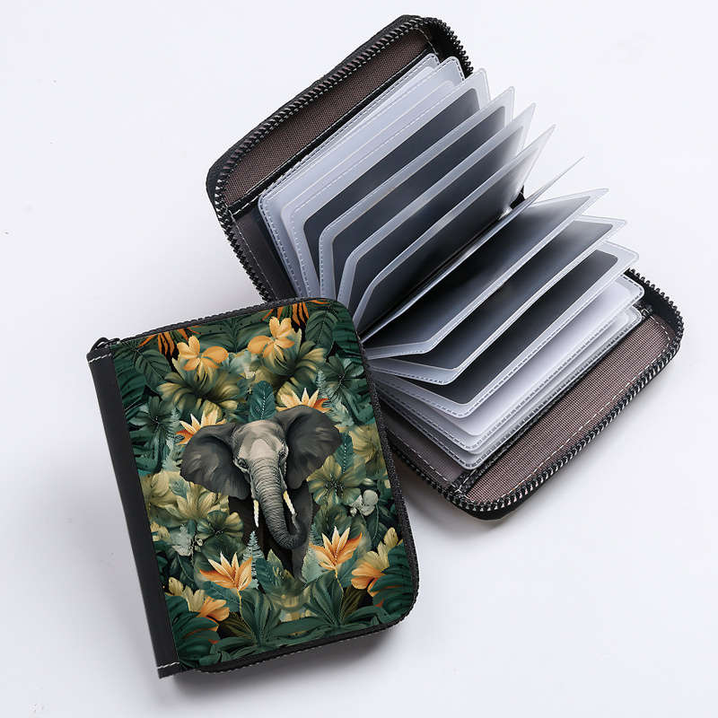 Jungle Elephant Print Clutch Bag Casual Zipper Card Holder