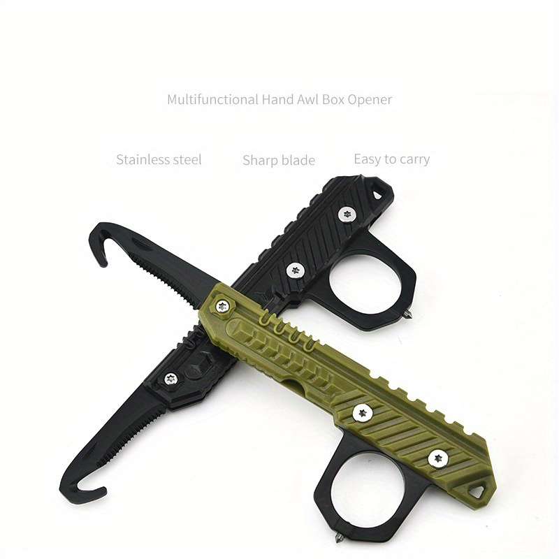 1pc Compact Folding Utility Knife Stainless Steel Multitool with Serrated Blade Rope