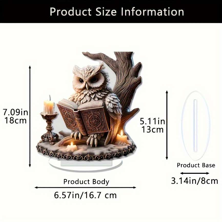 2D Flat Retro Crystal Owl Reading Sculpture- Acrylic Desktop Decoration Whimsical Animal T