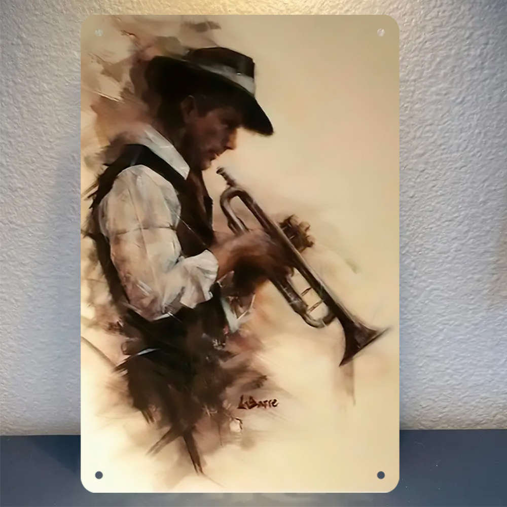 Vintage Abstract Trumpet Player Iron Wall Art Sign 20.32x30.48 cm Rustic Decorative Plaque fo