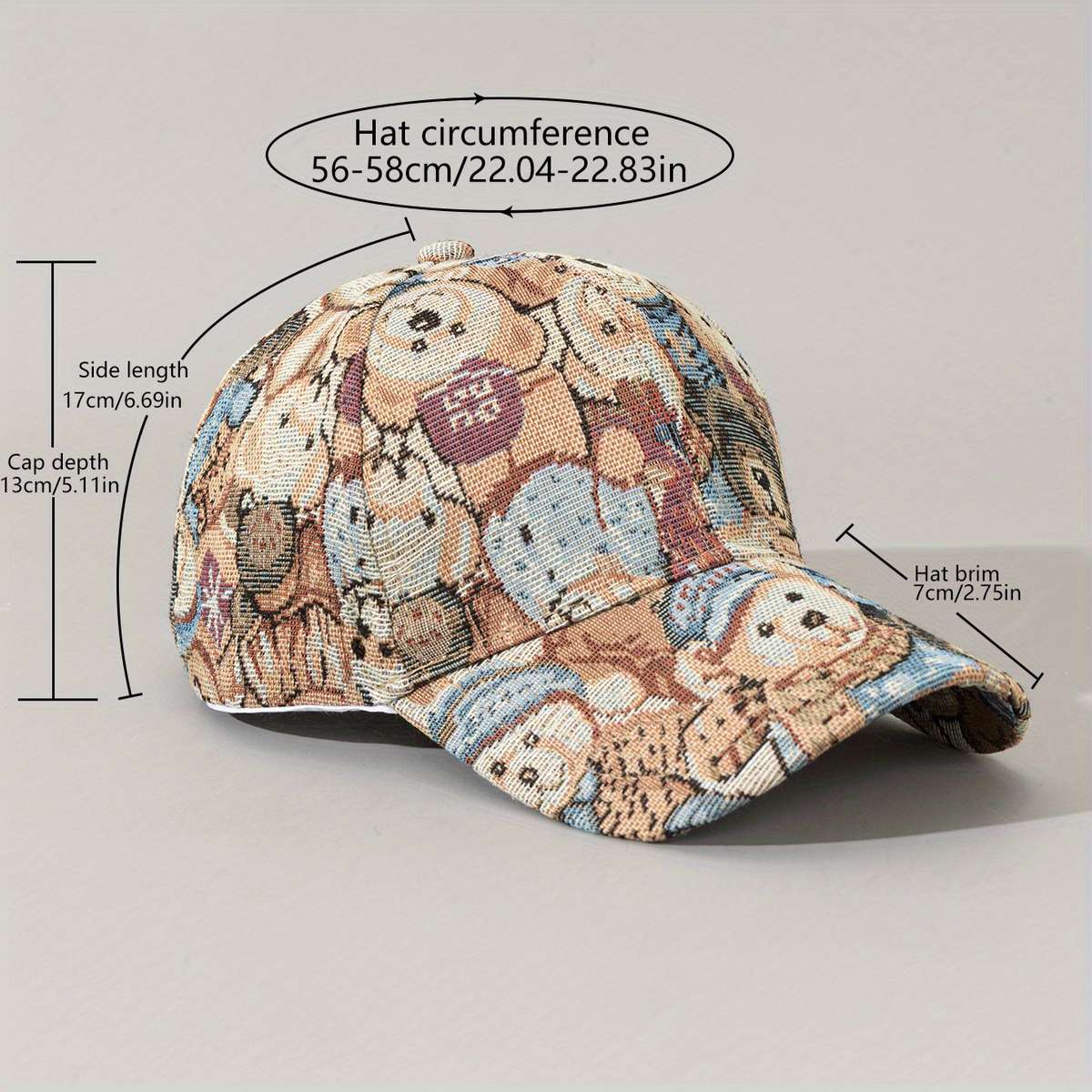 1pc Adjustable Teddy Bear Baseball Cap Lightweight Breathable Polyester with Cute Cartoon Be