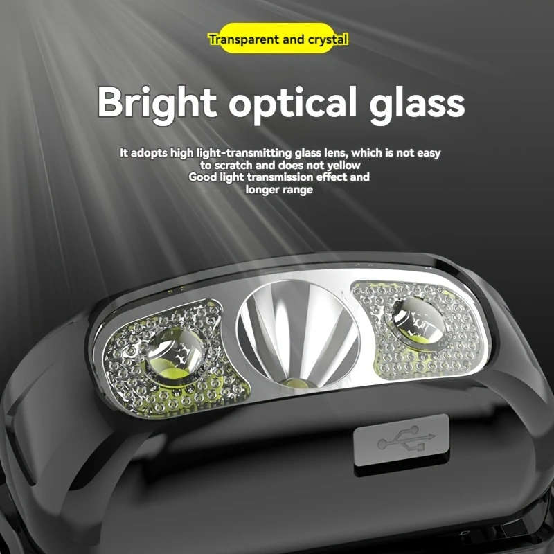 1pc Rechargeable LED Headlamp with Motion Sensor Dimmable Push Button Control Portable High-Intensit