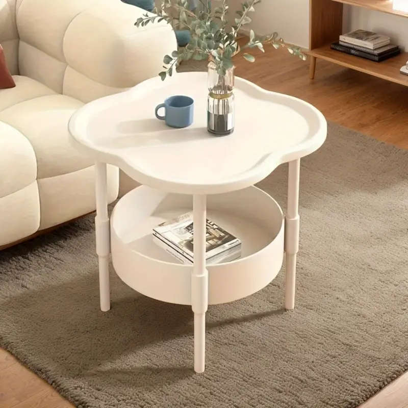 1pc Modern And Simple Round-Edged Coffee Table With Layered Storage Function Plastic Material Floor
