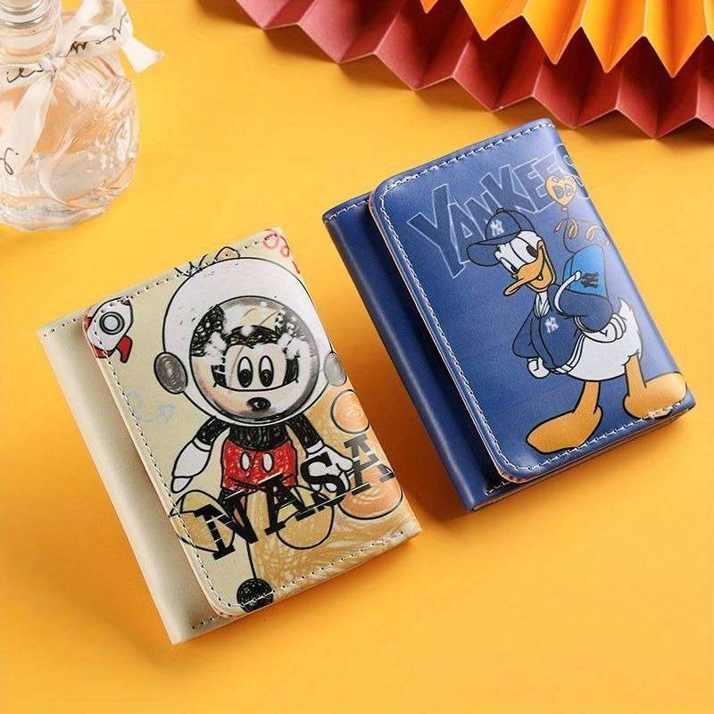 Disney Mickey Mouse Cartoon Wallet Short Three-Fold Coin Purse Id Card Holder Pu Mater