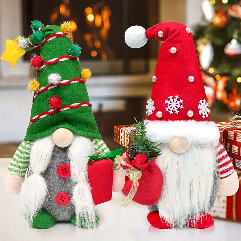2 Festive Christmas Gnome Plush Decorations