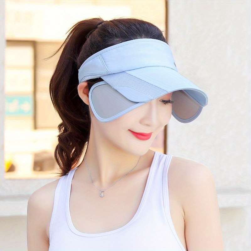 1pc Summer Outdoor Sports Sun Protection Visor Hat Adjustable Breathable Polyester Empty Top Cap
