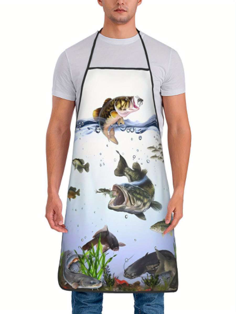 1pc Creative Bass Fish Design Kitchen Apron