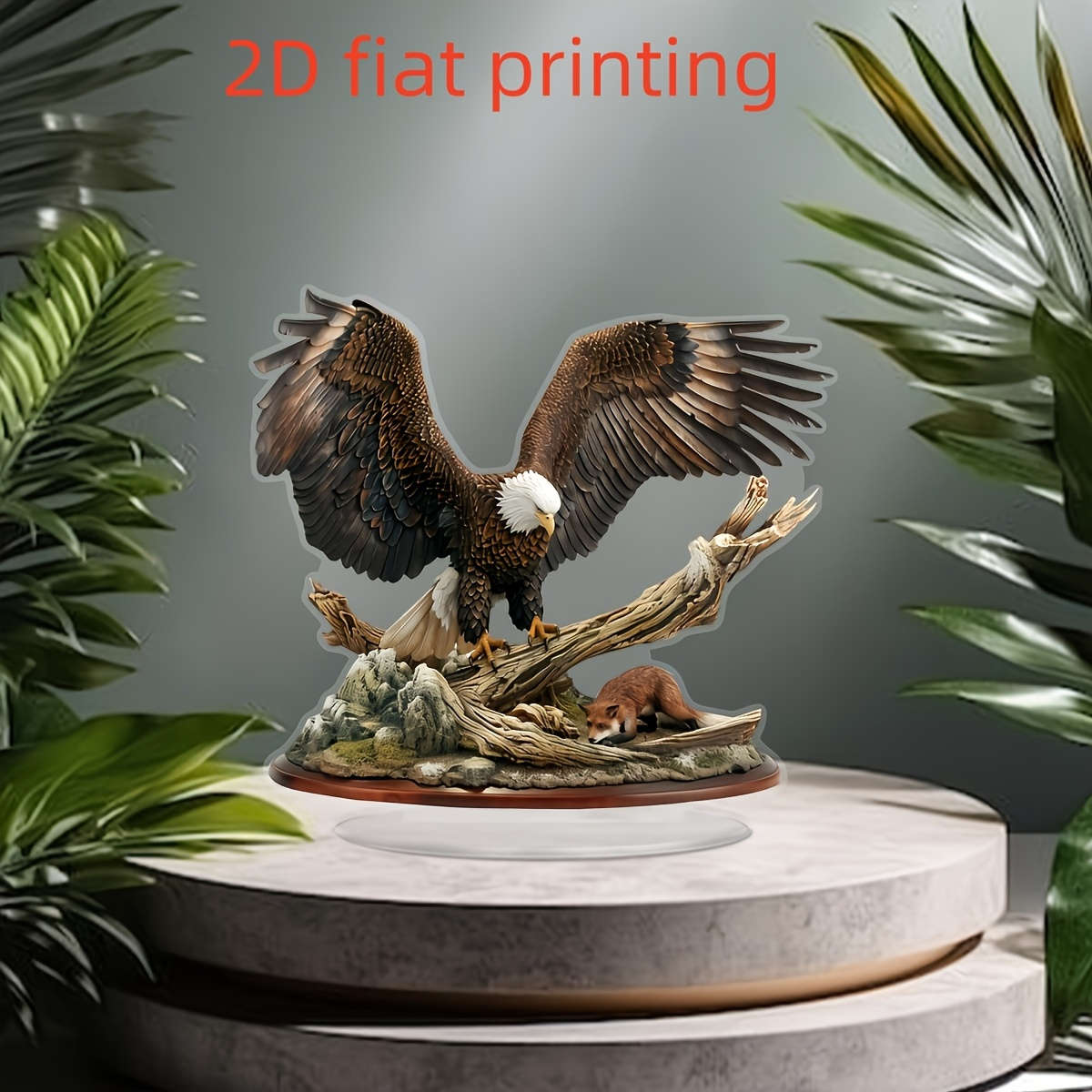 2D Flat Boho Acrylic Eagle Decor with Mountain Forest Base Majestic Eagle Perched