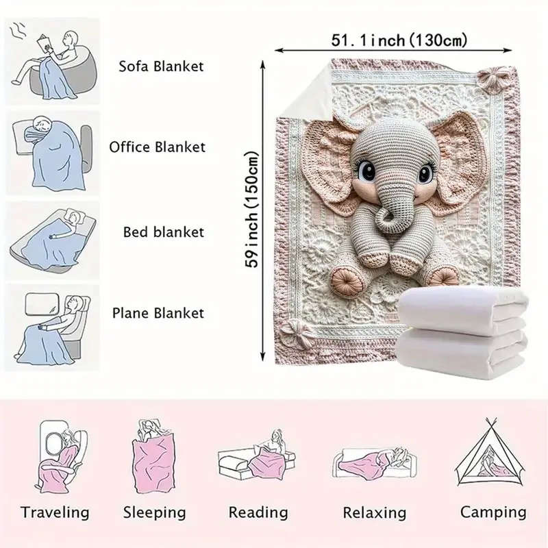 1 x 3D Crochet Printed Flannel Blanket 130*150cm