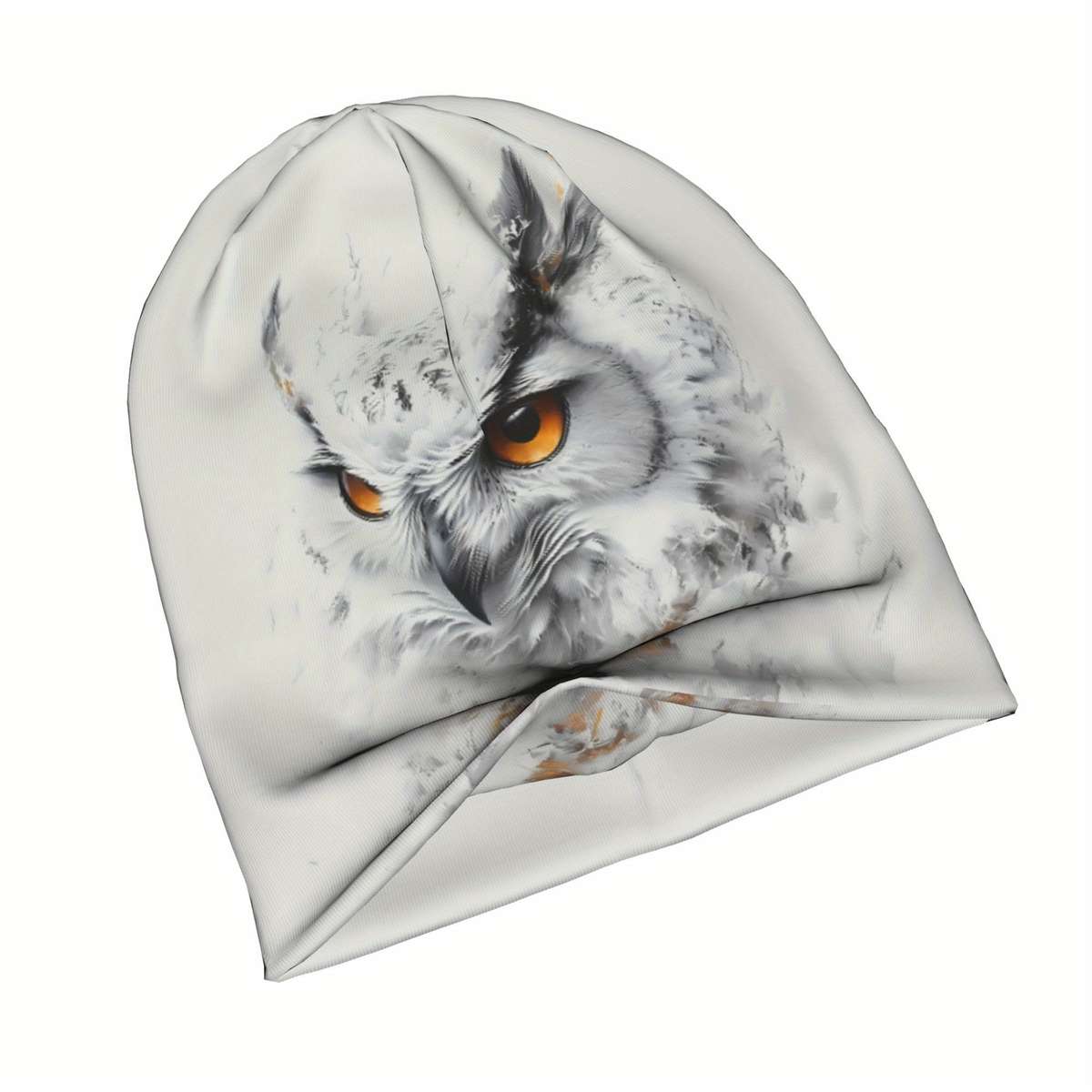 Biihudu Men'S Snowy Owl Beanie Cap Funky Knit Hat With Realistic Owl Design Soft Polyester