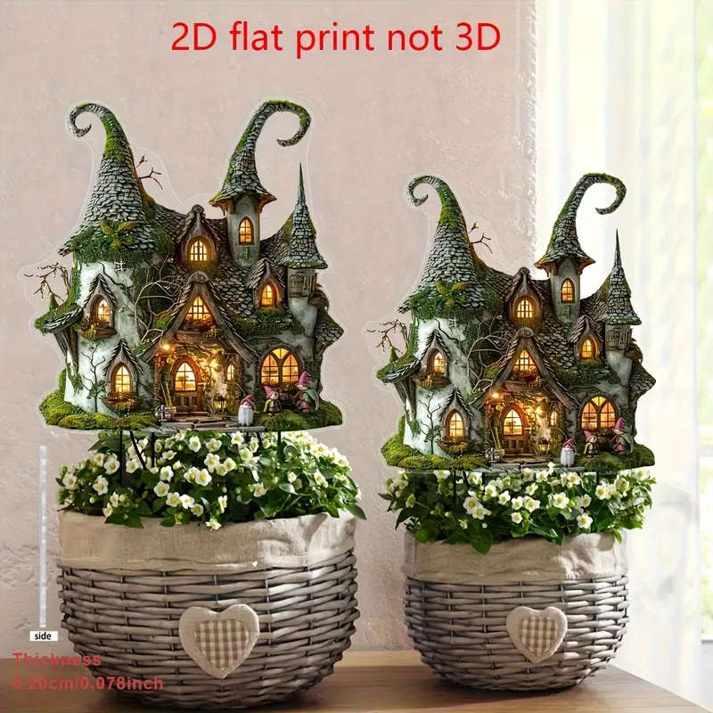 2D Flat Charming Fairytale Cottage Acrylic Garden Stake