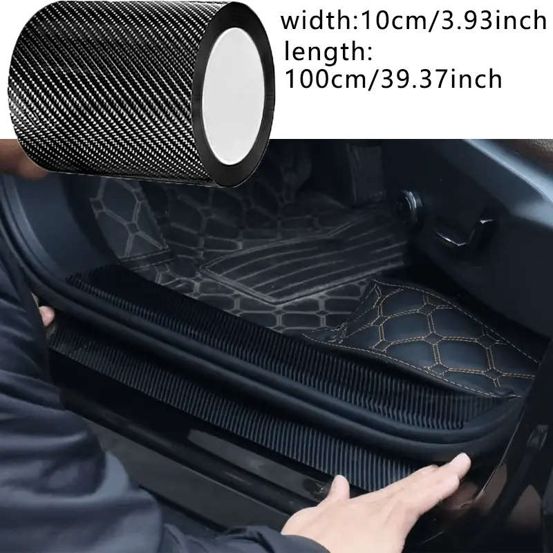 1 Roll 3D Nano Carbon Fiber Car Door Sill Protector 1m PVC Waterproof Anti-Scratch Adhesive Tape