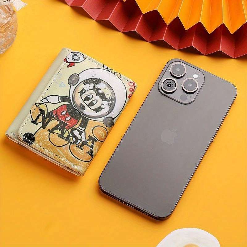 Disney Mickey Mouse Cartoon Wallet Short Three-Fold Coin Purse Id Card Holder Pu Mater