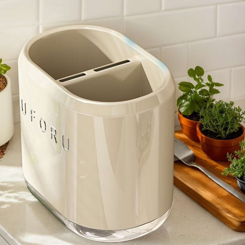 1pc Wall Mounted Kitchen Utensil Rack Plastic No Drilling Required Knife Holder with Drainag