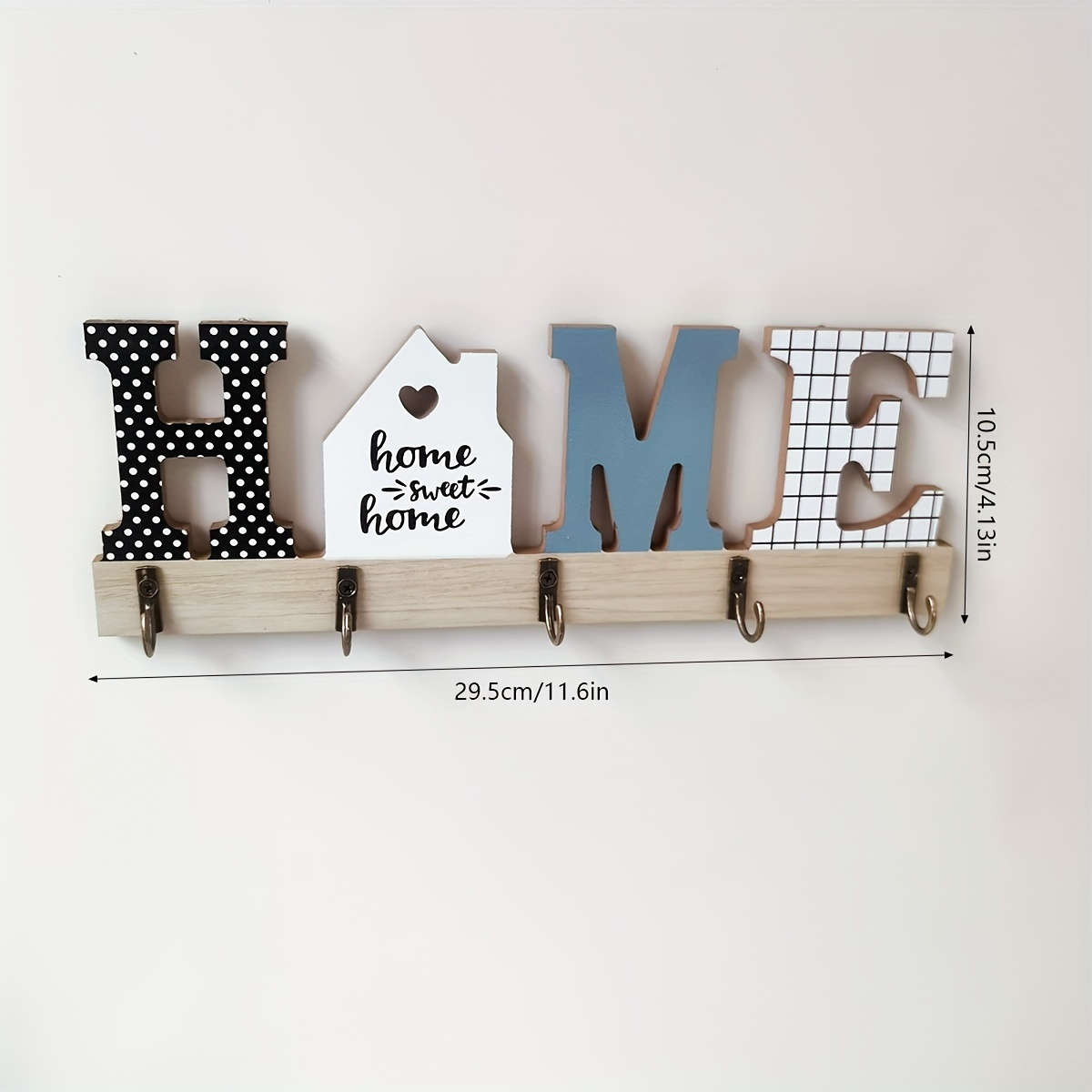 Rustic Wooden Floating Frame Hook Wall DecorAntique Key Holder with HOME Sign Easy Install Entry