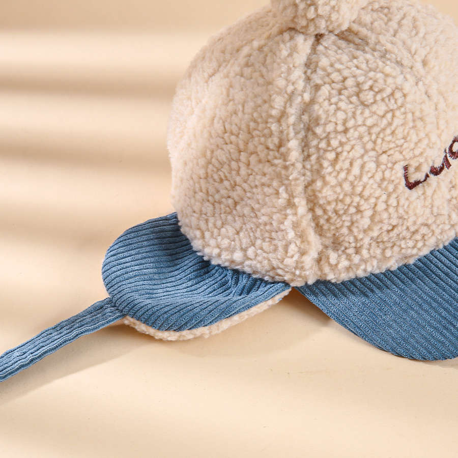 Unisex Winter Warm Fleece-Lined Baseball Cap Cartoon Themed Ear Warmer Knit Polyester Fabric