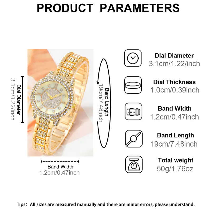 6 Pieces Silver Quartz Watch Jewelry Set