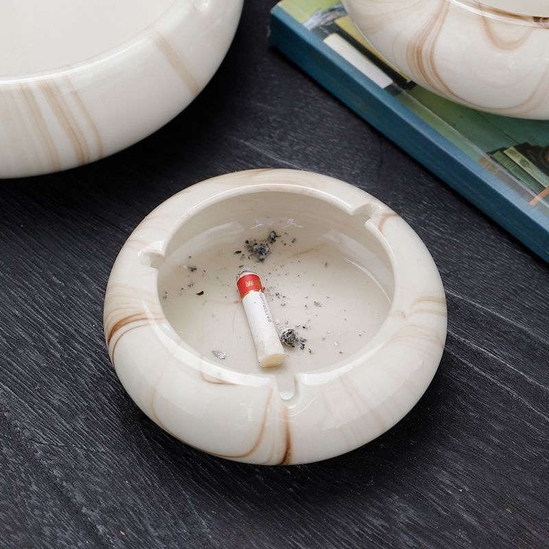 1pc Luxury Marbled Ceramic Ashtray Elegant White Brown and Beige Design with Glossy Finish Ide