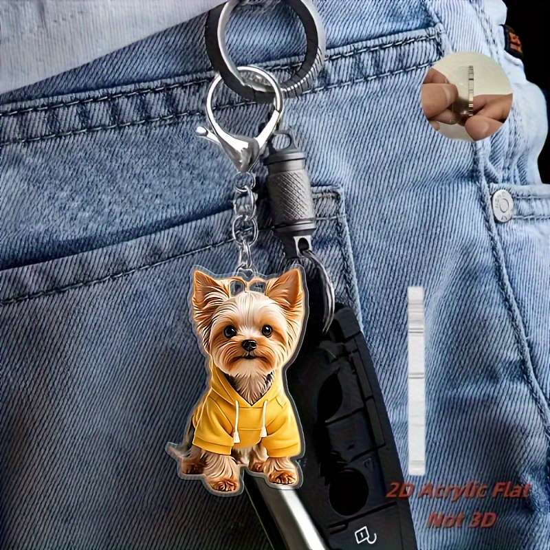 2D Flat Acrylic Keychain With Adorable Yorkshire Terrier Puppy Design 0.37Cm