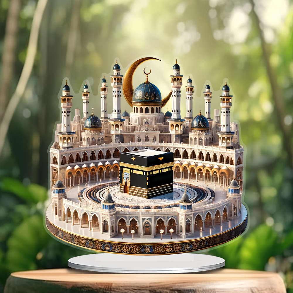 1pc 2D Flat  Bohemia Style Crystal Mosque Desktop Decoration Intricate  Acrylic Islamic Archite