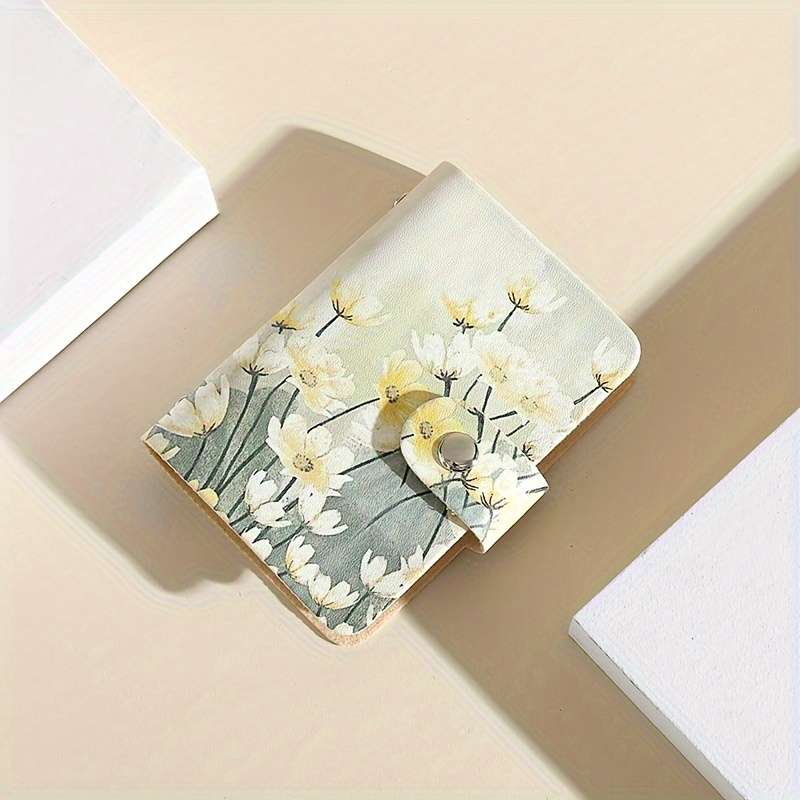 Elegant Floral Pattern Synthetic Faux Leather Card Holder