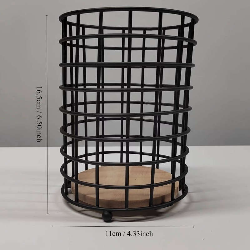 1pc Large Black Metal Kitchen Utensil Holder Modern Rectangular Countertop Organizer for Cook