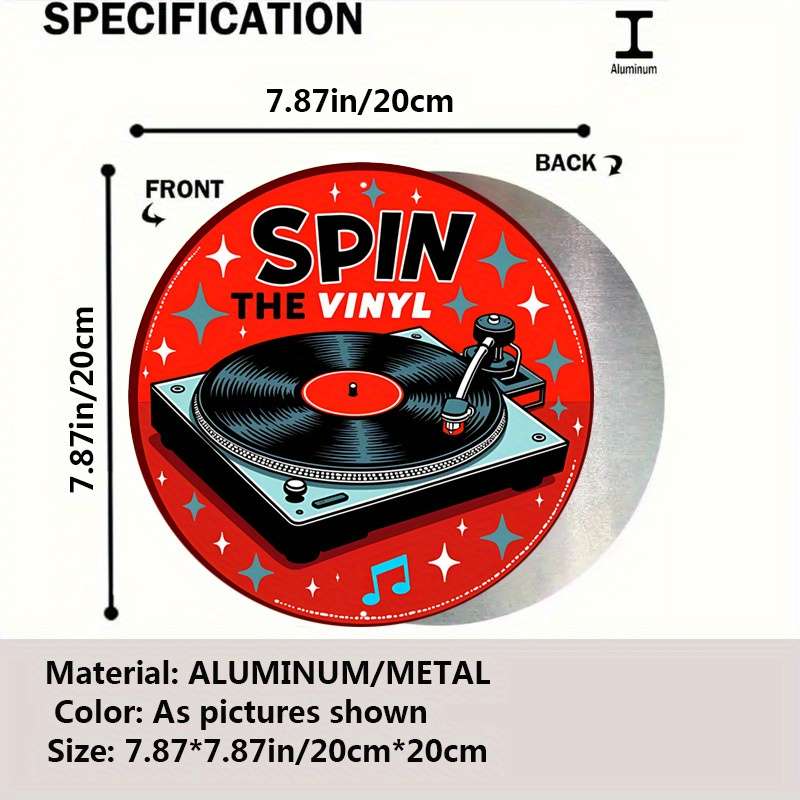 Room Decor Retro Aluminum Spin The Vinyl Round Sign Classic Record Player Design With Mu