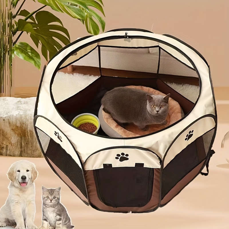 1pc Beige+gray size Size: 73*73*43cm (Foldable)Pet Cage