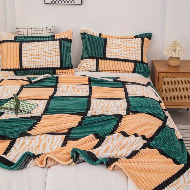 1ps Blanket Color Green Camel Grid size 78.7INx47.2IN 200CMx120CM