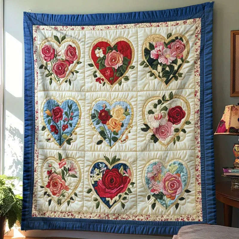 1 Vintage Floral Heart Quilt Throw Blanket 130*150CM