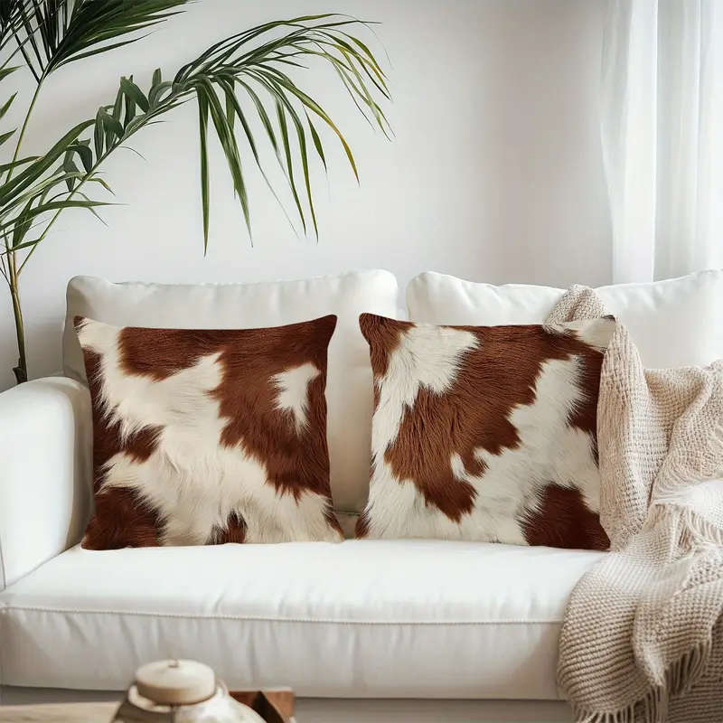 2 Piece Vintage Farmhouse Cowhide Faux Fur Throw Pillow Covers, 45.72 x 45.72 cm