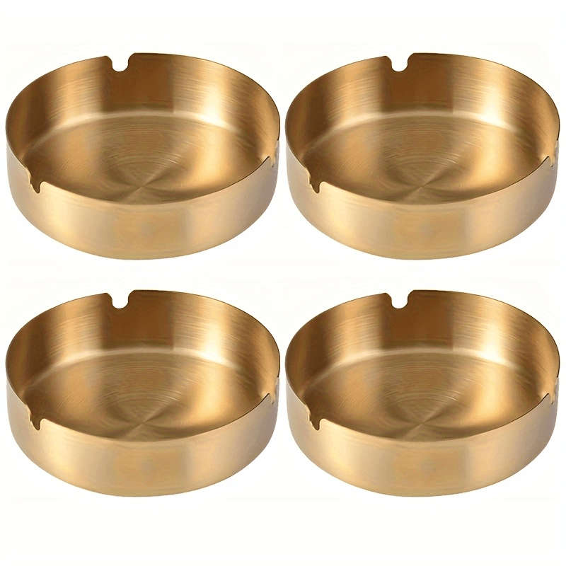 4pcs Elegant Gold-Tone Round Metal Ashtrays Durable Drop-Resistant Easy-Clean Design for Ho