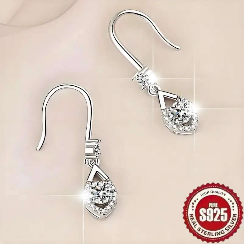 925 Sterling Silver fashion Earrings with inlaid with Round Synthetic Zirconia