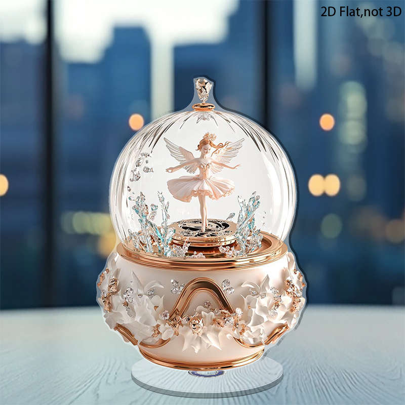 1pc 2D Flat   Rotating Acrylic Music Box with Dancing Angel or Ballet Dancer Elegant Rose