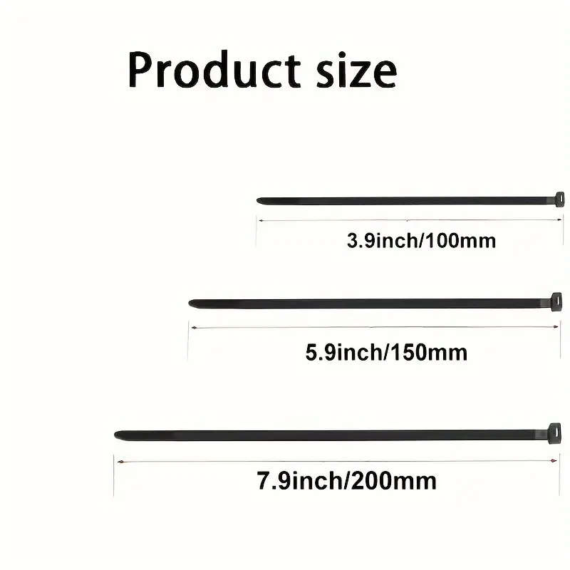 300pcs Durable Black Nylon Cable Ties - Adjustable Self-Locking Zip Ties
