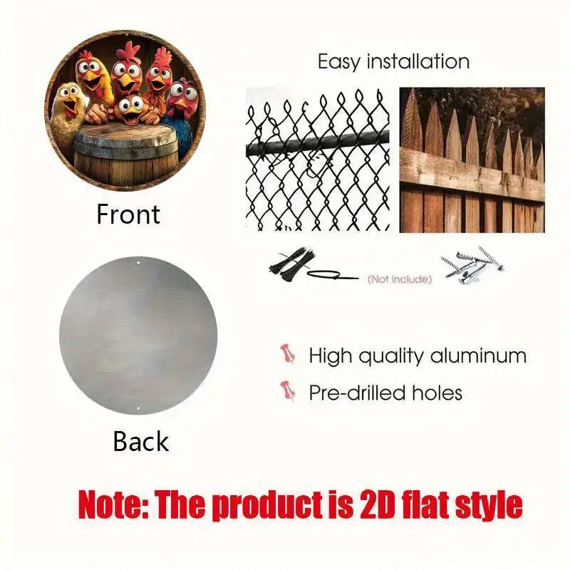 1pc Classic Chicken Themed Round Aluminum Sign 20.32x20.32cm Wall Hanging Decor for Bar Kitchen Cafe
