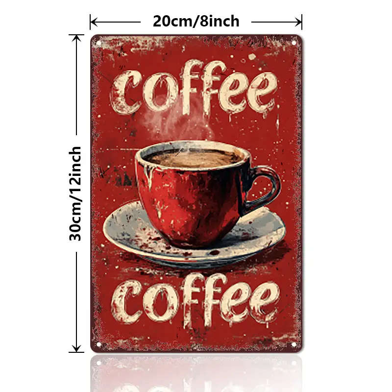 1pc Classic Brew Rustic Coffee Metal Sign Vintage Red Cup Wall Art for Kitchen Pub Decor 20.32x30.48