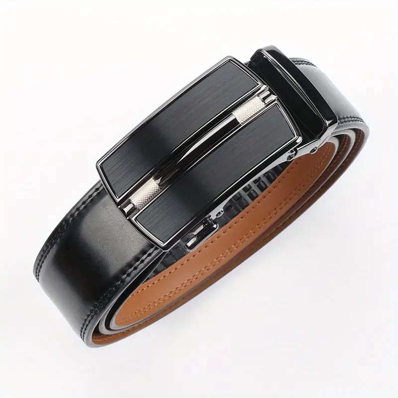 Men's Genuine Leather Ratchet Belt with Adjustable Automatic Brown 110CM